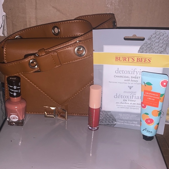 3Am Forever Accessories - Brown Leather Crossbody Bag and beauty bundle 6 pcs